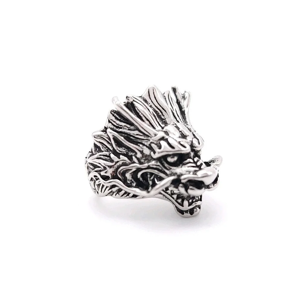 Gothic Dragon Head Ring Silver Plated Adjustable Fantasy Unisex Jewelry‎